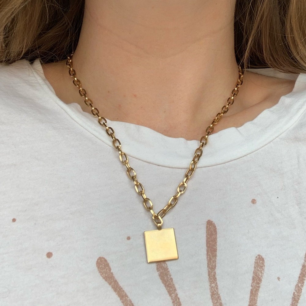Young Frankk Gold-Plated Square Pendant Necklace